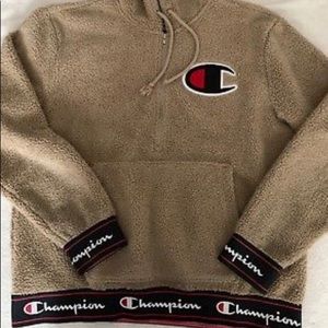 authentic champion sherpa beige pullover hoodie